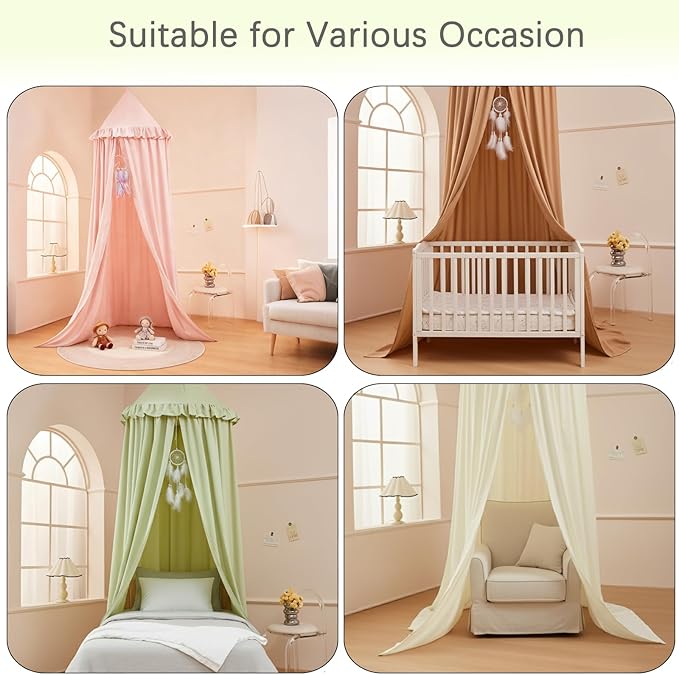 Akiky Kids Bed Canopy for Crib & Twin Size with Ruffles Dreamcatcher, Princess Girls Nursery Room Decor Toddler Baby Dome Round Hanging Tent Curtains Skirt Over Bed Reading Nook Play Tents Pink