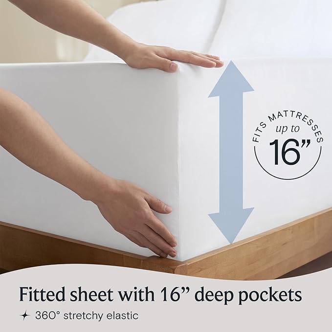 LuxClub 4 PC Queen Sheet Set, Deep Pockets Wrinkle Free Cooling Bed Sheets Hotel Bedding for Women, Men, Includes 1 Fitted Sheet, 1 Flat Sheet and 2 Pillowcases-Silky Soft White