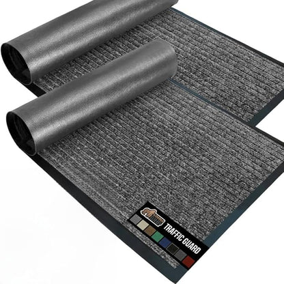 GORILLA GRIP Waterproof Traffic Guard Door Mat, 2 Pack Heavy Duty Entryway Mats, Strong Rubber Back Commercial Rugs for Office Hallway, Garage Floor and Home, Low Profile Carpet, 29x17, Light Gray