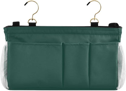 KOPIRIT Navy Cyan Bedside Caddy Storage Bag Bedside Organizer for Dorm Room Top Bunk Bed Organizer Caddy Hanging Shelf 6 Pockets with Hooks for Glasses Book Tablet Holder