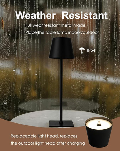 Cordless Table Lamp, Rechargeable Table Lamp with Touch Dimmable Control, Portable LED Desk Lamp for Indoor Patio (Black-Rectangle, 1)