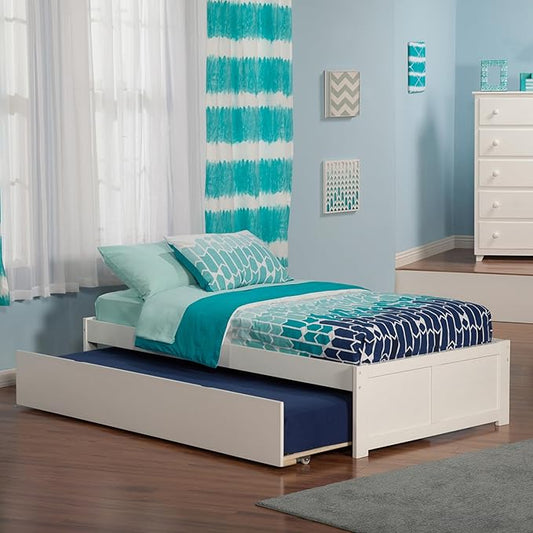 AFI Concord Twin Size Platform Bed with Footboard & Twin Trundle in White