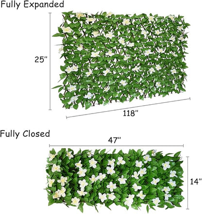 GLANT Expandable Fence Privacy Screen for Balcony Patio Outdoor,Decorative Faux Ivy Fencing Panel,Artificial Hedges (Single Sided Leaves) (4, Green-Flowers)