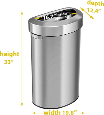 iTouchless 23 Gallon / 87 Liter Stainless Steel Trash Can and Recycle Bin, Slim and Space-Saving Design for Home, Office, Kitchen, Restaurant, Restroom, Large Capacity, Open Top, Semi Round