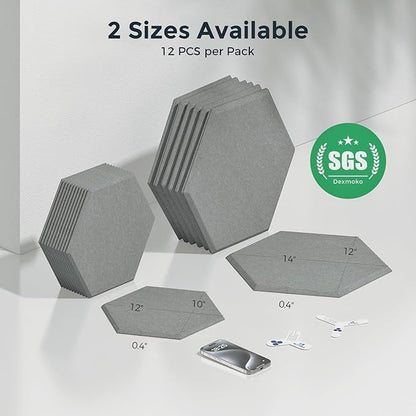 Pro-Level Self Adhesive Acoustic Panels,2nd Generation Sound Absorbing Panel,Soundproof Wall Panels,Sound Dampening Panels,Polyester Foam Reducing Noise and Echoes,Moonlight Grey (HEXAGON 07)