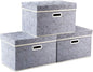 PRANDOM Collapsible Storage Boxes with Lids Fabric Decorative Storage Bins Cubes Organizer Containers Baskets with Cover Handles Divider for Bedroom Closet Living Room 14.9x9.8x9.8 Inch 3 Pack