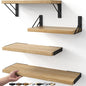 BAYKA Shelves for Bedroom Decor, Floating Wall Shelf for Living Room Kitchen Storage, Wall Mounted Rustic Shelves for Kids Books, Corner Shelf for Bathroom(Carbonized Brown,Set of 4)