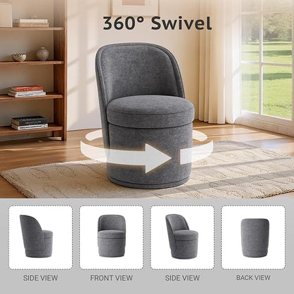 Swivel Accent Chair Set of 2, 360° Swivel Round Chair with Hidden Storage, Vanity Chairs, Modern Small Barrel Armchair for Living Room/Bedroom, Darkgrey