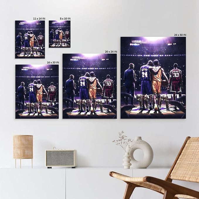 Kobe Bryant Legacy Canvas Wall Art Print Poster, Iconic Inspirational Sports Picture Artwork, Motivational Mamba Mentality Painting Wall Decor for Office Gym Home Living Room Bedroom, Framed 11x14inch