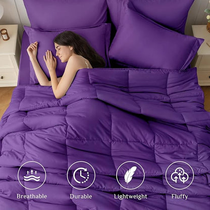 JOLLYVOGUE Queen Comforter Set, Ultra-Soft Bed in a Bag Queen Size 7 Pieces, Oeko-TEX Certified Bedding Set with Down Alternative Comforter, Sheets, Pillowcases & Shams, Purple