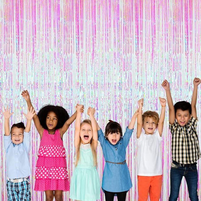 GOER 3.2 ft x 9.8 ft Metallic Tinsel Foil Fringe Curtains Party Photo Backdrop Party Streamers for Birthday,Graduation,New Year Eve Decorations Wedding Decor (4 Packs,Multicolor)