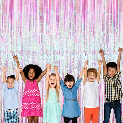 GOER 3.2 ft x 9.8 ft Metallic Tinsel Foil Fringe Curtains Party Photo Backdrop Party Streamers for Birthday,Graduation,New Year Eve Decorations Wedding Decor (1 Pack,Multicolor)