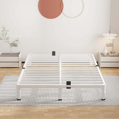ROIL 10 Inch White King Bed Frame with Rounded Corner and Mattress Retainers, 3500LBS Heavy Duty Steel Slats No Box Spring Needed Platform Noise-Free Easy Assembly