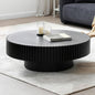 LKTART Round Coffee Table for Living Room, Accent Fluted Drum Coffee Table with Storage, Modern Solid Wood Circle Center Tea Table for Small Space Apartment (31.5''D×14''H-Black)