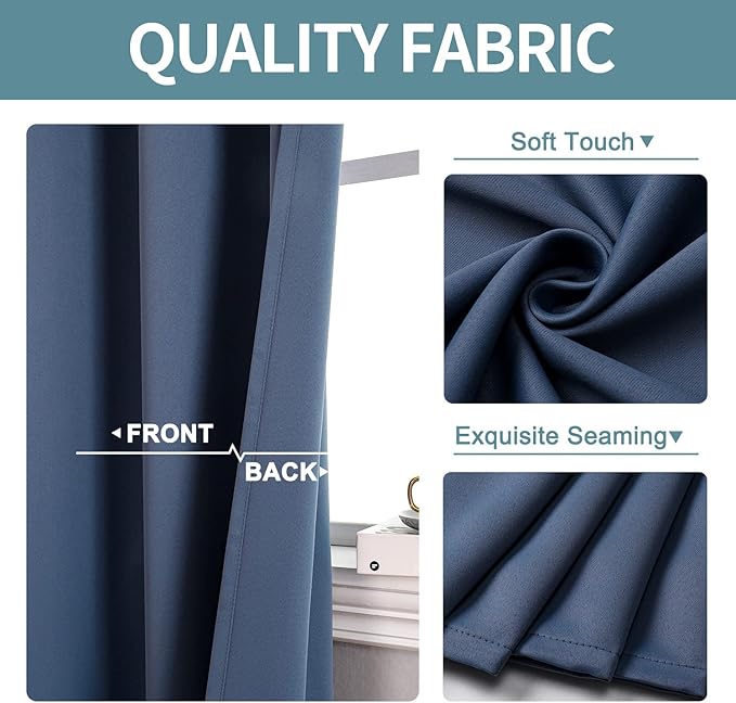 ChrisDowa Grommet Blackout Curtains for Bedroom and Living Room - 2 Panels Set Thermal Insulated Room Darkening Curtains (Stone Blue, 52W x 84L)