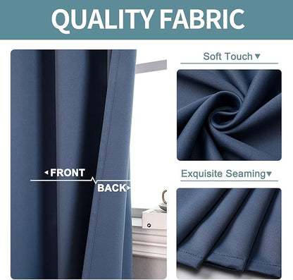 ChrisDowa Blackout Curtains 80 Inches Long 2 Panels Set for Living Room, Grommet Thermal Insulated Room Darkening Curtains for Bedroom (Stone Blue, 52 x 80 Inch)