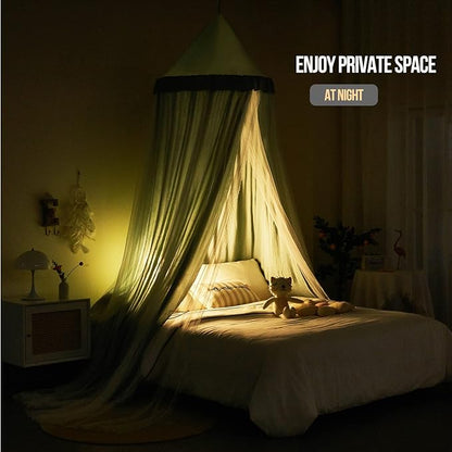 Kertnic 31.5inch Large Dome Bed Canopy for Girls, Double Layer Dreamy Ruffle Princess Canopy, Bedroom Hanging Tent Kids Reading Nook Canopies,Full Queen Bed Canopy Curtain (Green)