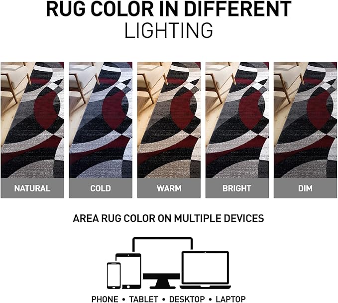 Rugshop Red Modern Geometric Indoor Large Area Rug, Overlapping Circle Pattern, Fade Resistant, Non-Shedding, for Living Room, Dining Room and Family Room, 7'10" x 10'2"