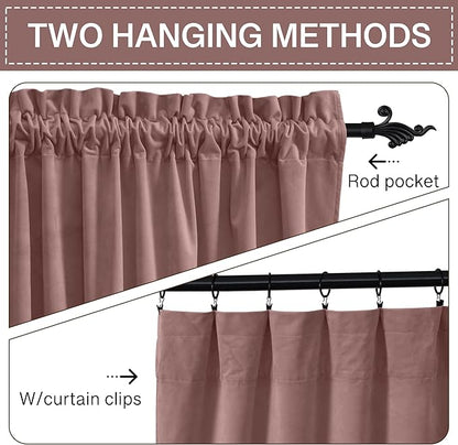 StangH Wide Rose Velvet Curtains - 96 inches Long Heavy Thick Window Drapes for Living Room, Room Darkening Thermal Insulated Home Decoration for Sliding Glass Door, W52 x L96, 2 Panels
