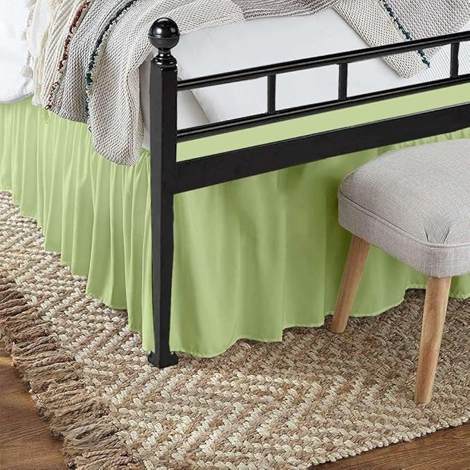 Sage Solid Ruffled Bed Skirt Queen-XL-26 Inch Drop Split Corner, Microfiber Bedskirt with Platform Three Sided Coverage