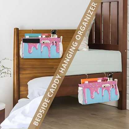 Bedside Caddy Hanging Bunk Bed Caddy Bed Organizer Hanging Pocket with 2 Hooks Bedside Storage Organizer Pocket Bag Holder Cartoon Dripping Frosting