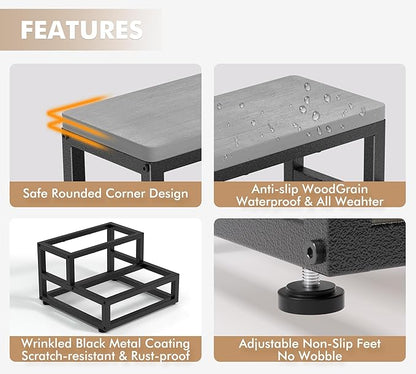 Y&M Two Step Stool for Adults Kids, Bed Step Foot Stool with Adjustable Non-Slip Feet, Portable Sturdy Metal Frame Stepping for Kitchen Bathroom Bedroom Living Room, Indoor or Outdoor Use, Grey