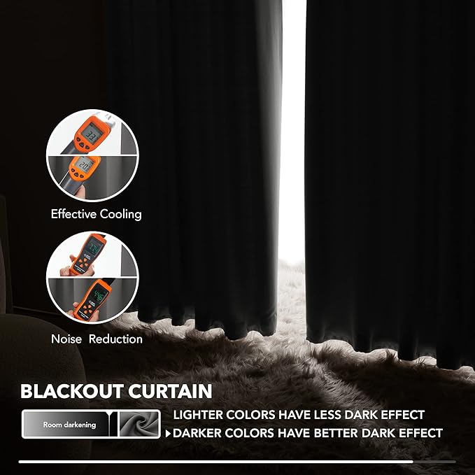 Deconovo Blackout Curtains, Thermal Insulated, W52 x L63 2 Panels, Back Tab, Machine Washable, Room-Darkening Drapes for Bedroom/Living Room Light Grey