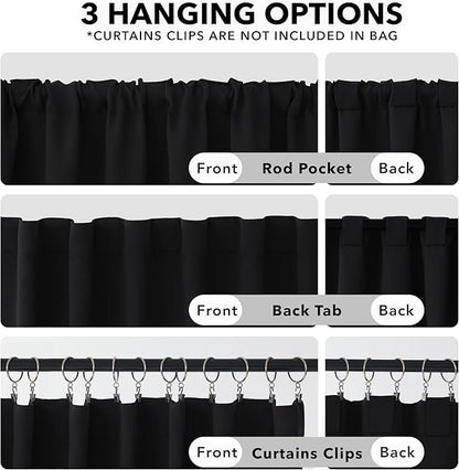 Deconovo Blackout Curtains, Thermal Insulated, W42 x L54 2 Panels, Back Tab, Machine Washable, Room-Darkening Drapes for Bedroom/Living Room Black