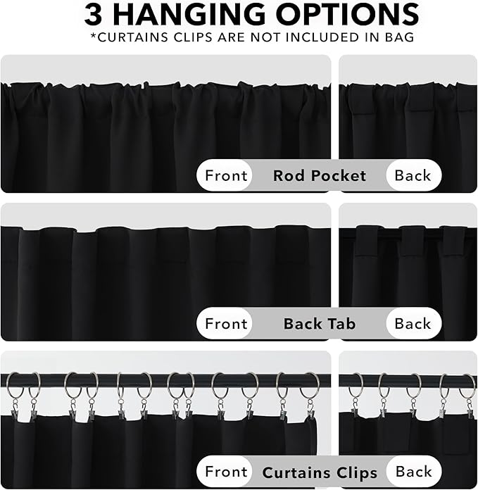 Deconovo Blackout Curtains, Thermal Insulated, W42 x L63 2 Panels, Back Tab, Machine Washable, Room-Darkening Drapes for Bedroom/Living Room Black