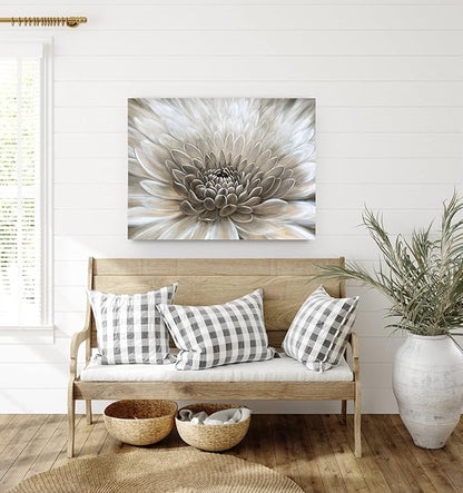 Floral Wall Art in Neutral Color Modern Farmhouse Canvas Decor White Chrysanthemum Flower Picture Hanging Framed Artwork for Office Bedroom Living Room