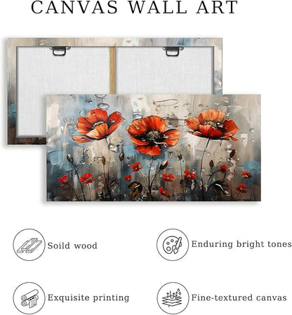 SERIMINO Large Wall Art for Living Room, Nature Floral Botanical Canvas Prints, Red Flowers Pictures Wall Decor, Wildflower Modern Home Decor Bathroom Dining Room Kitchen Paintings 20"X40"