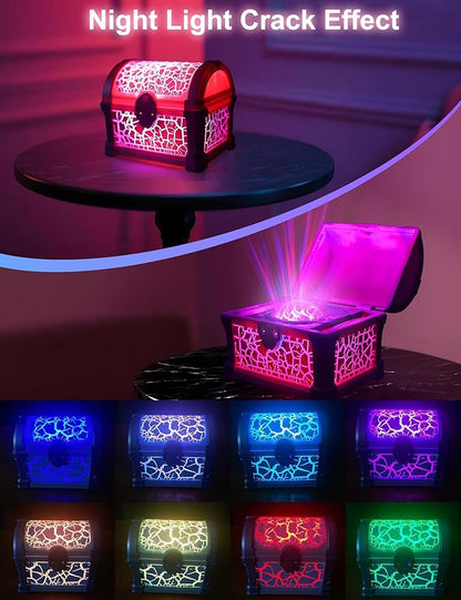 Treasure Box Northern Lights Projector, Galaxy Aurora Night Light Projector with 8 Colors, White Noises, Timer & Remote Control, Ceiling Projection Ambient Lighting for Bedroom Gaming Room Gifts, Pink
