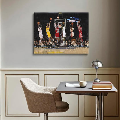 Basketball Legends Canvas Wall Art Print Poster, Iconic Sports Stars Shooting Inspirational Picture, Motivational Photography Wall Decor for Gym Dorm Home Office Living Room Bedroom, Framed 16x20inch