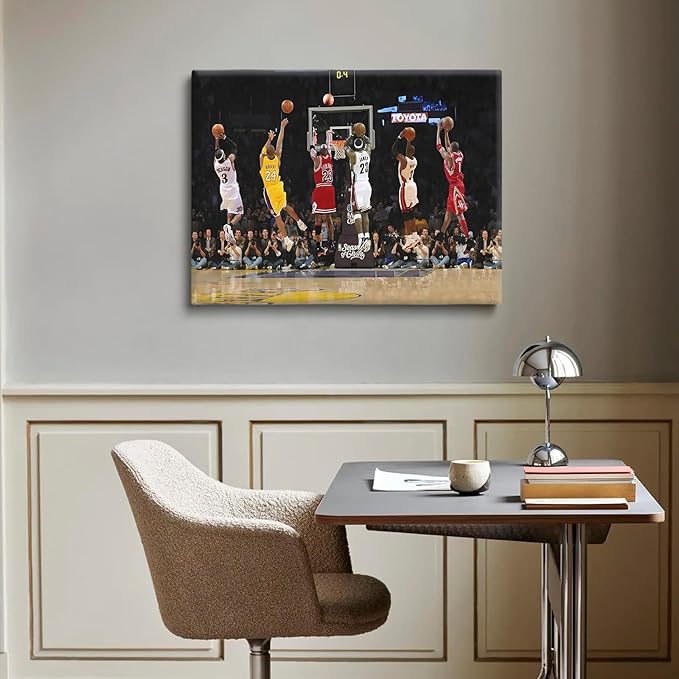 Basketball Legends Canvas Wall Art Print Poster, Iconic Sports Stars Shooting Inspirational Picture, Motivational Photography Wall Decor for Gym Dorm Home Office Living Room Bedroom, Framed 11x14inch
