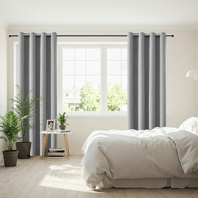 ChrisDowa 100% Blackout Grey Solid Curtains 108 Inches Long 2 Panels for Bedroom Living Room,Farmhouse Room Darkening Thermal Insulated Soundproof Grommet Top Window Treatment Drapes,52x108