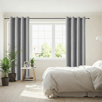 ChrisDowa 100% Blackout Grey Solid Curtains 96 Inches Long 2 Panels for Bedroom Living Room,Farmhouse Room Darkening Thermal Insulated Soundproof Grommet Top Window Treatment Drapes,52x96