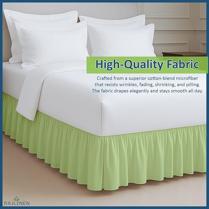 Rajlinen Ruffled Bed Skirt King, 12 Inch Drop Dust Ruffle with Split Corners, 100% Microfiber Bedskirt with Platform, Three-Sided Coverage Ruffled Gathering Design, Sage