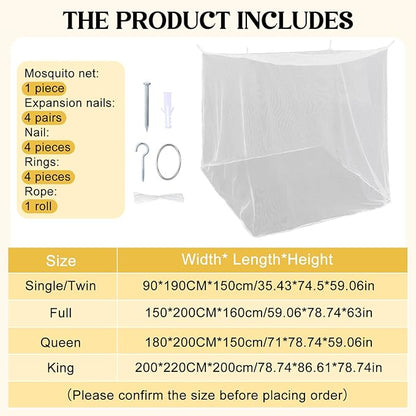 4 Corners Mosquito Net for Mosquiteros para Camas Bed Canopies Netting Bed Drapes Rectangular Mosquito Mesh for Camping Home Outdoor Travel(White A,L87 X W79 X H79 Inch,No-Opening)
