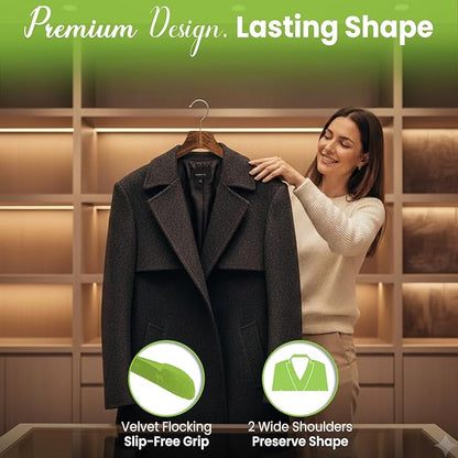 Premium Luxe Wooden Hangers for Women, Wide Shoulder Design for Dresses, Skirts, Sweaters & Blouses, Heavy Duty with Velvet Grip, Mahogany with Black Velvet, 30 pcs