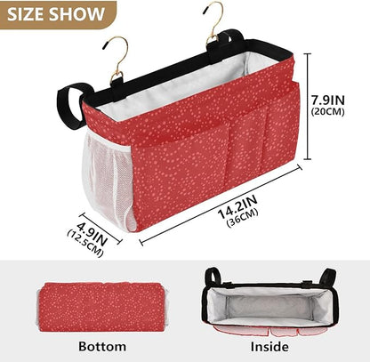 Bedside Caddy Hanging Bunk Bed Caddy Bed Organizer Hanging Pocket with 2 Hooks Bedside Storage Organizer Pocket Bag Holder Polka Dot Red