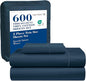 LANE LINEN 600 Thread Count 100% Mercerized Cotton Twin Sheets Set, Machine Wash, Mercerized Cotton for Sily Finish, Soft & Comfy Fully Elasticized Sheets Twin Size Bed Set, Sateen Weave - Dark Denim