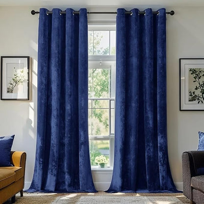 SMILETIME Navy Blue Crushed Velvet Curtains 52x96 inch Luxurious Thermal Insulated Soundproof Drapes for Living Room Bedroom Office Soft and Durable Light-Filtering Window Treatments, 2 Panels