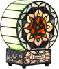 Bieye L12017 Tiffany Style Stained Glass Desk Clock Table Lamp with Lotus Flower Design (Three Hares)
