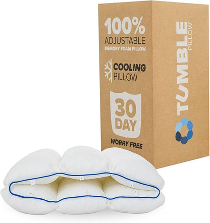 TUMBLE 6-Chamber Adjustable Bed Pillow & Pillowcase | Back, Side & Stomach Sleepers | Cooling Cover | Memory Foam & Gel Fiber Fill | Customize Your Comfort | CertiPUR/Oeko-Tex | Standard Queen 1 Pack