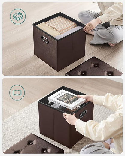 SONGMICS MAZIE Collection - 15 Inches Ottoman with Storage, Footstool, Storage Ottoman with Metal Grommet Handles, Load 660 lb, for Dorm, Living Room, Bedroom, Synthetic Leather, Brown ULSF30Z