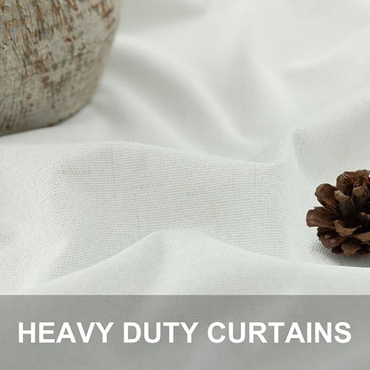 Living Room Curtains 84 Inches Long Faux Linen Darkening Curtain for Bedroom Boho Burlap Full Blackout Soundproof Thermal Insulated Drapes for Nursery Room Divider 52x84 Length 2 Panel Ivory Off White