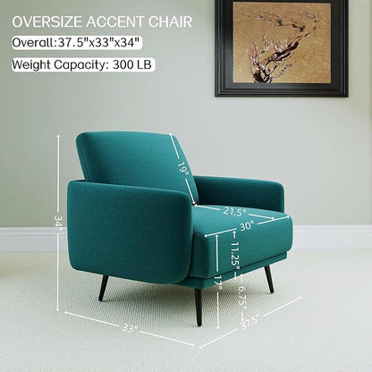 Oversized Accent Chair for Living Room Cozy Reading Chairs Mid-Century Modern Accent Chairs Armchair with Metal Legs Single Sofa Chair for Home Office (Set-of-2, Velvet Fabric- Lake Blue)