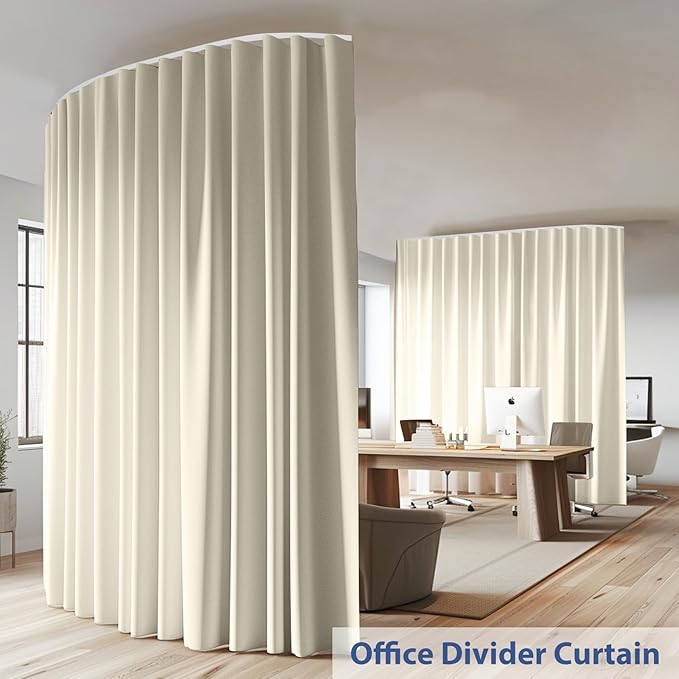 Room Divider Ceiling Mounted Curtains Track Sets Extra Wide Blackout Curtain Flexible Tracks for Bedroom Privacy Partition Separator, 1 Panel Beige Drape and White Rail, W12.5 x H10ft