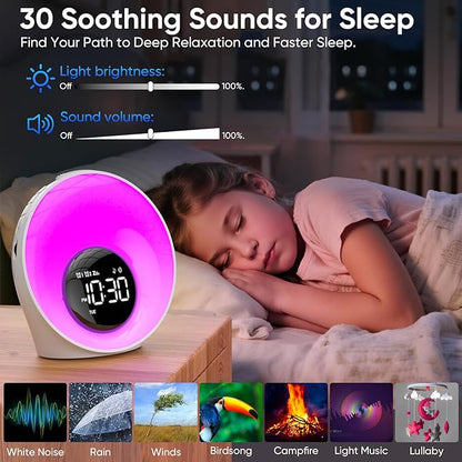 Wake Up Light Sunrise Alarm Clock - Sunrise Simulation & White Noise Machine with 30 Soothing Sounds, 14 Color Dimmable Night Light, Dual Alarms for Heavy Sleepers/Adults/Kids, Digital Clock Timer