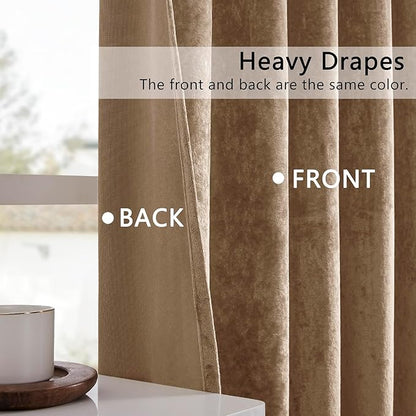 SMILETIME Amber Beige Crushed Velvet Curtains 52x84 inch Luxurious Thermal Insulated Soundproof Drapes for Living Room Bedroom Office Soft and Durable Light-Filtering Window Treatments, 2 Panels